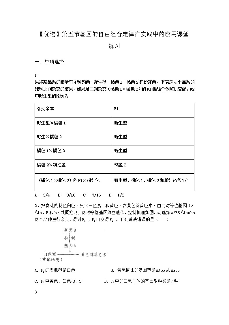沪教版高中生物必修2第五节基因的自由组合定律在实践中的应用课堂作业含答案401