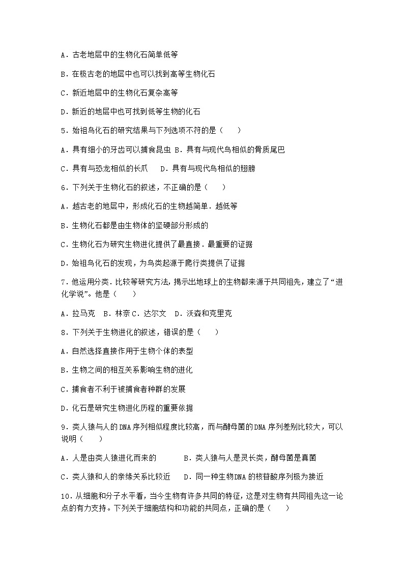 沪教版高中生物必修2第一节现存物种来自共同的祖先作业含答案2第2页