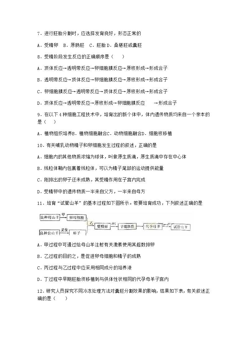 沪教版高中生物选择性必修3胚胎工程有广阔的应用场景同步作业含答案203