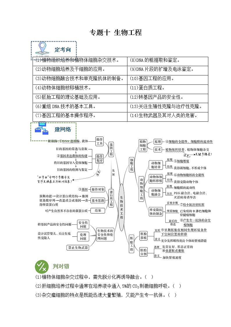 专题十 生物工程——【新教材】2023年高考生物二轮复习专题学案汇编（原卷版+解析版）01