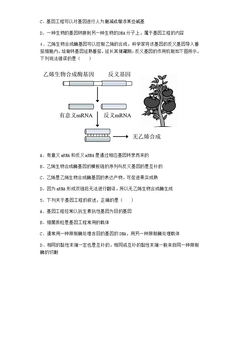 沪教版高中生物选择性必修3生物科学与技术的发展催生了基因工程作业含答案802