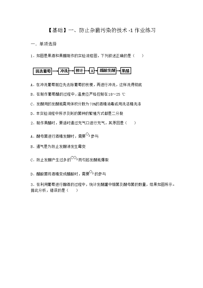 沪教版高中生物选择性必修3防止杂菌污染的技术作业含答案401
