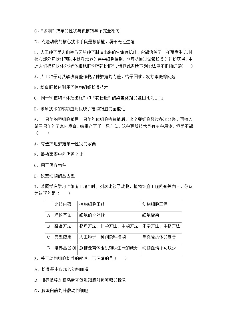 沪教版高中生物选择性必修3动物细胞培养需要适宜的外部条件作业含答案302