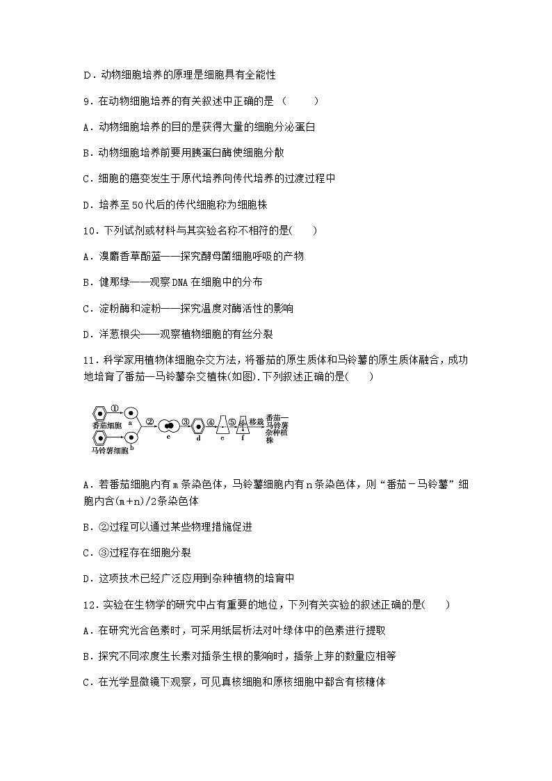沪教版高中生物选择性必修3动物细胞培养需要适宜的外部条件作业含答案303