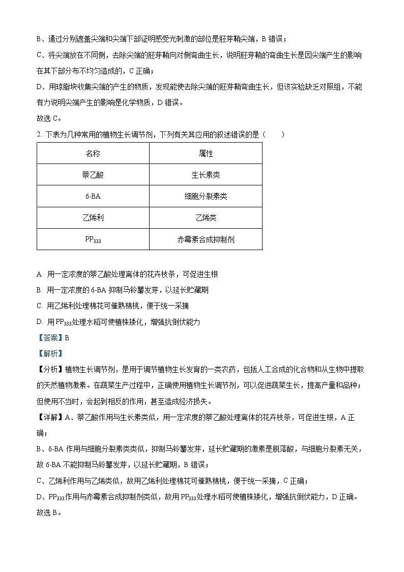 2023天津和平区高二上学期期末生物试题含解析02