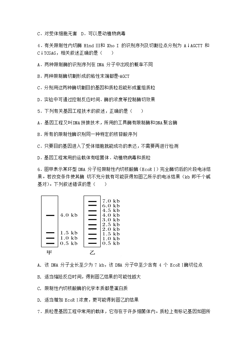 北师大版高中生物选择性必修3第一节基因工程的原理优质作业含答案4第2页
