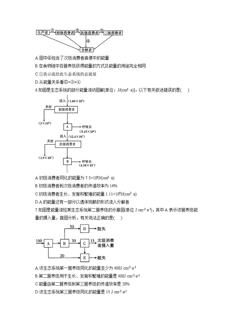 北师大版高中生物选择性必修二3.2生态系统的能量流动作业含答案第2页