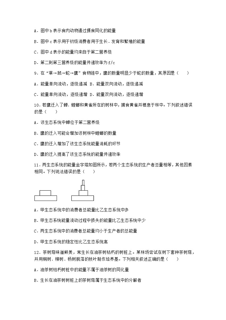北师大版高中生物选择性必修2第二节生态系统的能量流动课堂作业含答案2第3页