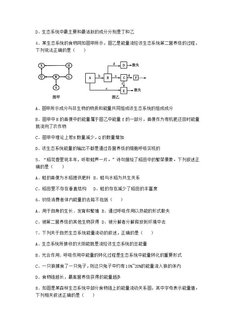 北师大版高中生物选择性必修2第二节生态系统的能量流动随堂作业含答案3第2页