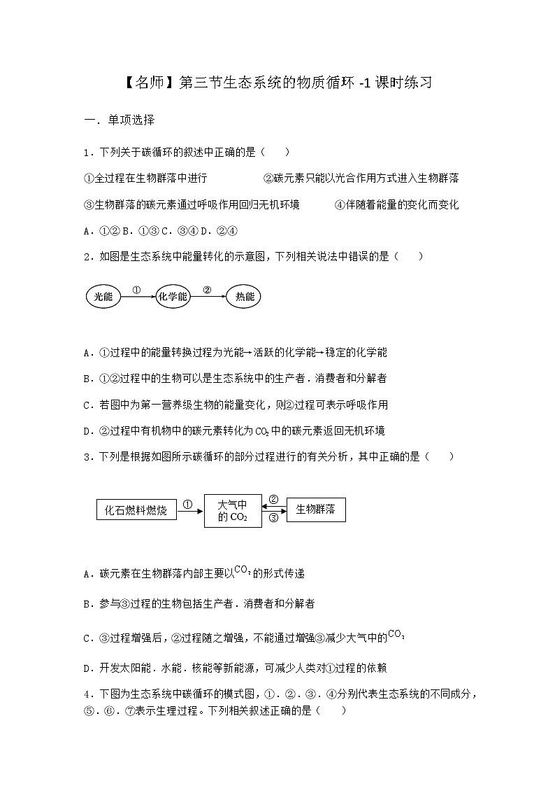 北师大版高中生物选择性必修2第三节生态系统的物质循环课时作业含答案201