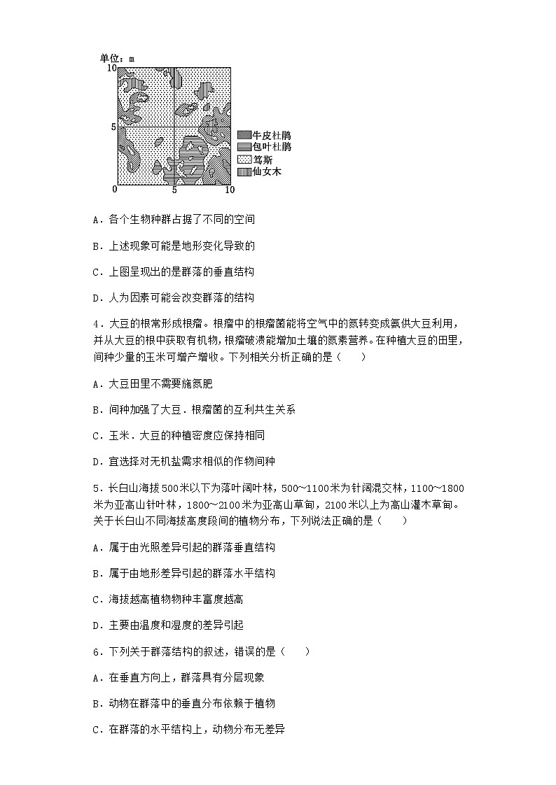 北师大版高中生物选择性必修2第三节群落的结构作业含答案2第2页