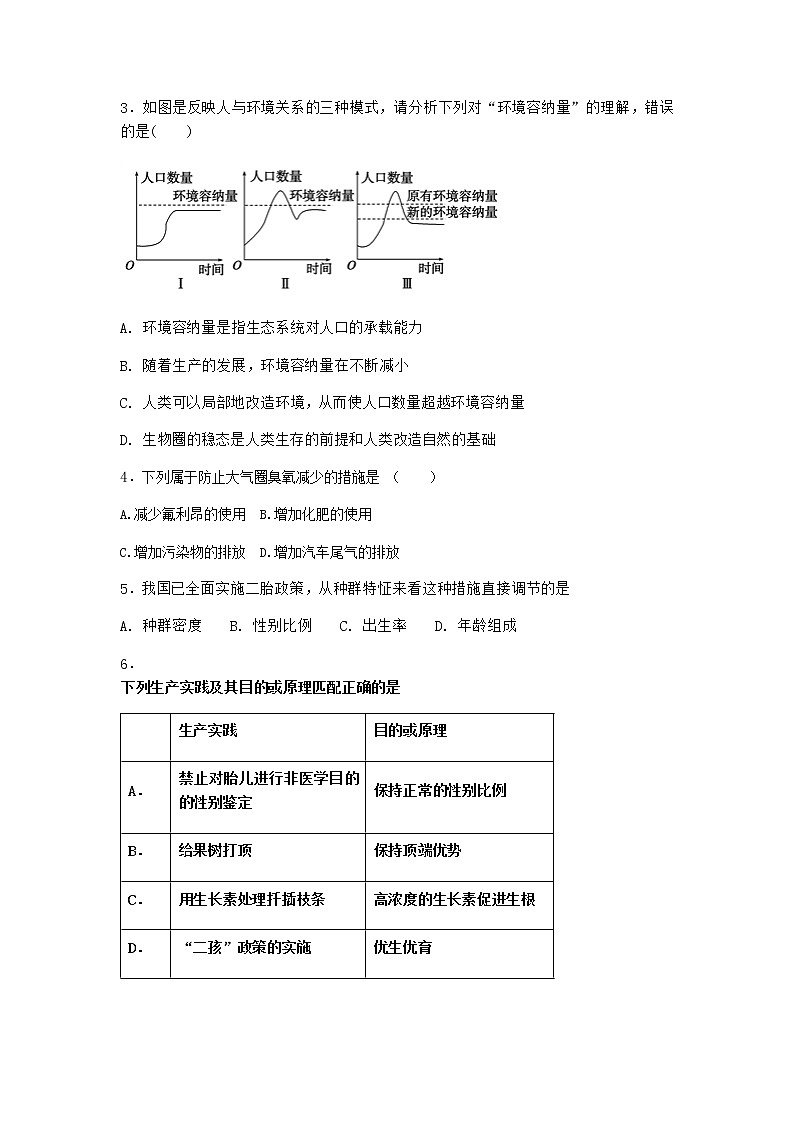北师大版高中生物选择性必修2第一节人口增长对环境的影响作业含答案1第2页