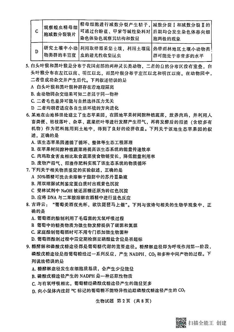 2023届福建省名校联盟全国优质校高三大联考生物试题第2页