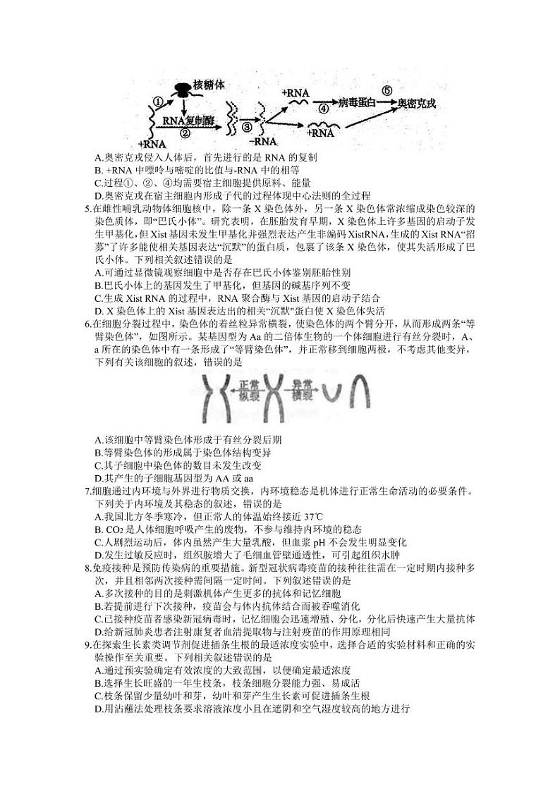 2023届辽宁省沈阳市高三下学期教学质量监测（一）生物试题第2页