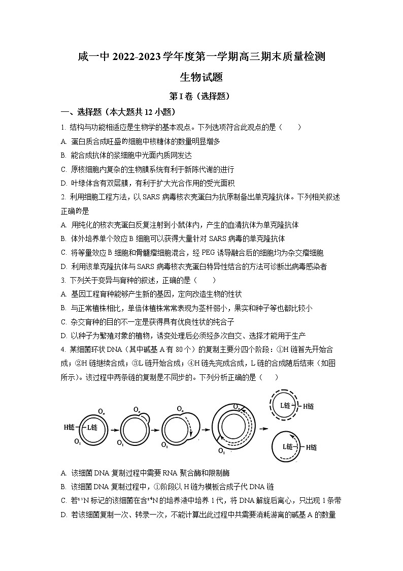 天津市咸水沽一中2022-2023学年高三上学期期末质量检测生物试题第1页