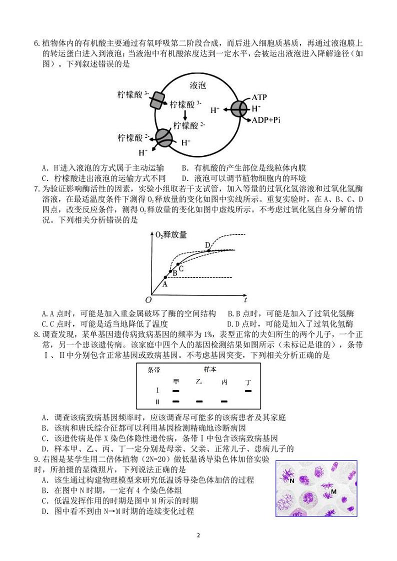 2023天津宁河区芦台一中高三上学期期末考试生物试题PDF版无答案02