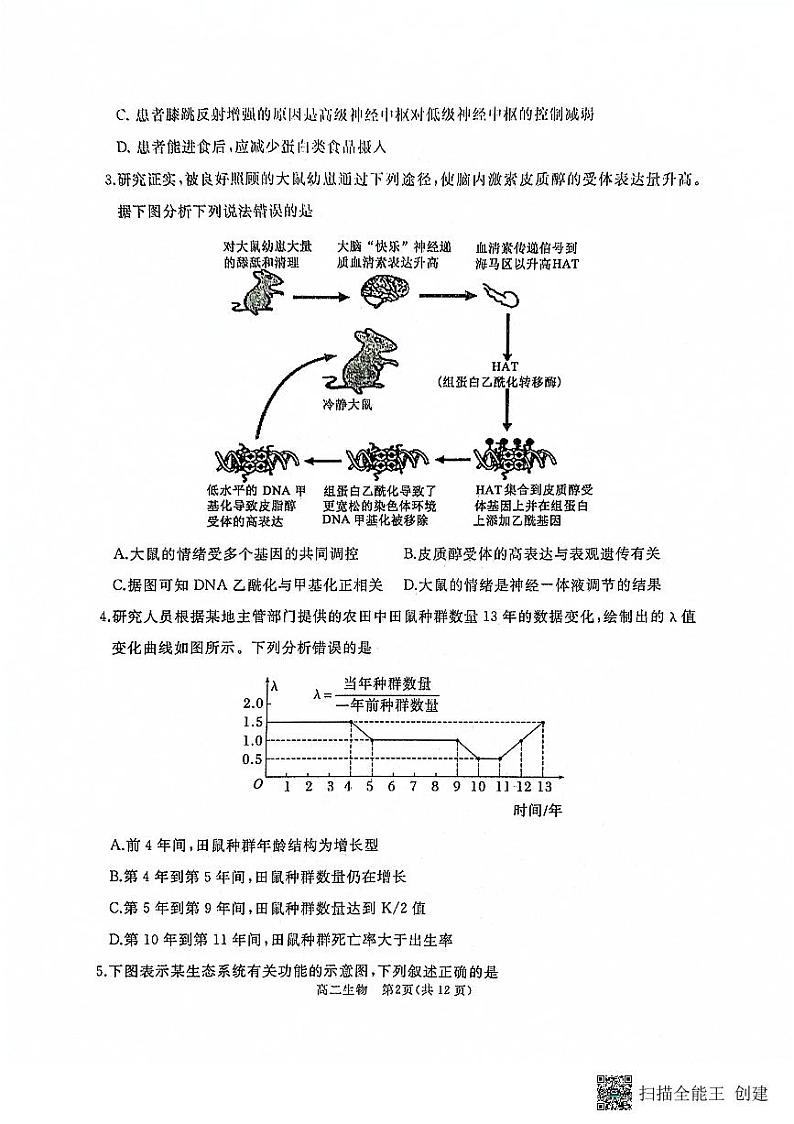 2023枣庄滕州高二上学期期末考试生物试题pdf版无答案02