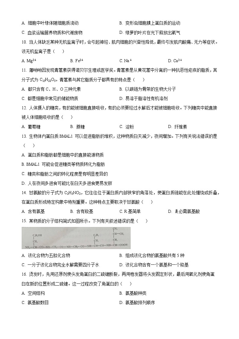 四川省成都市2022—2023学年高一上期期末调研考试生物试题无答案第2页