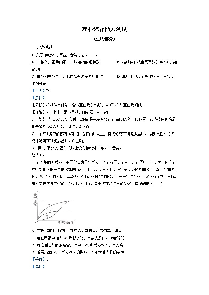 教育部新课标四省联考2023届高三生物下学期2月高考适应性考试试卷（Word版附解析）01