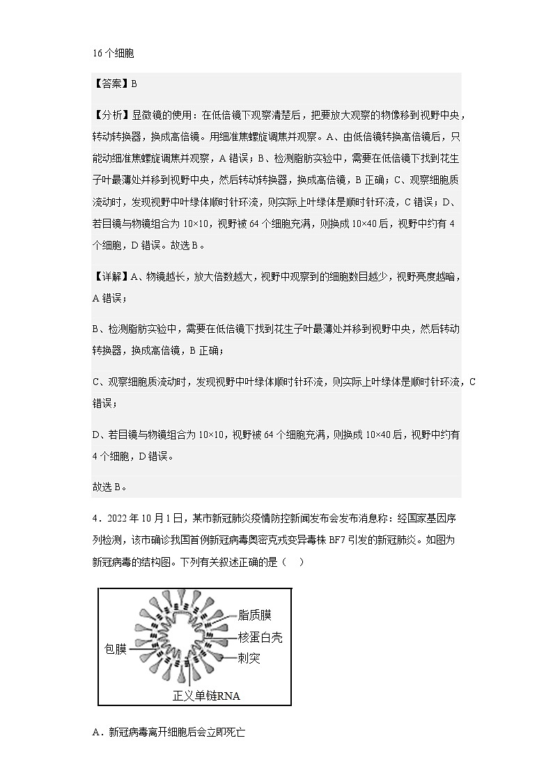 2022-2023学年河南省郑州市新密市一中高一11月月考生物试题含解析03