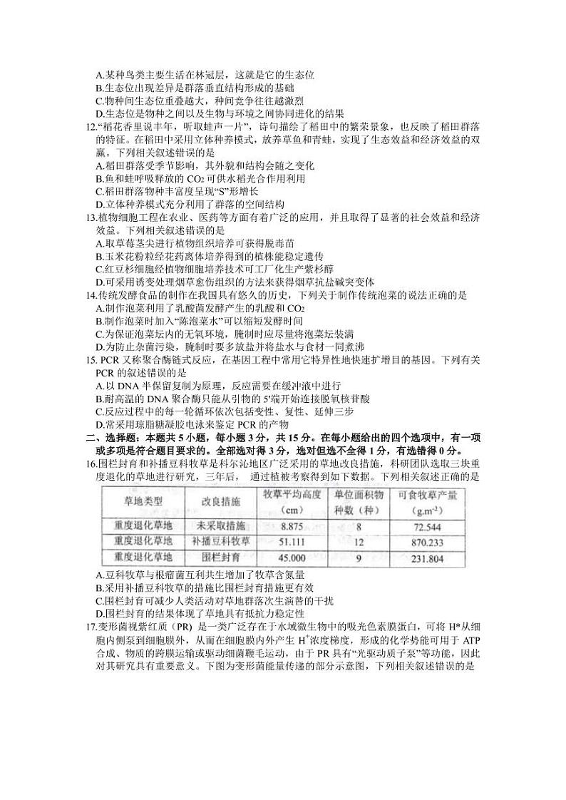 2022-2023学年辽宁省沈阳市高三下学期质量监测（一）生物试题 PDF版第3页