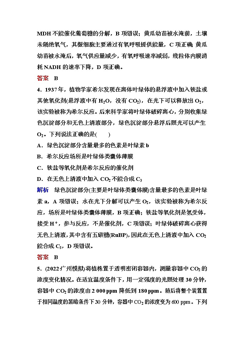 2023届高考生物二轮复习光合作用和细胞呼吸作业含答案第3页