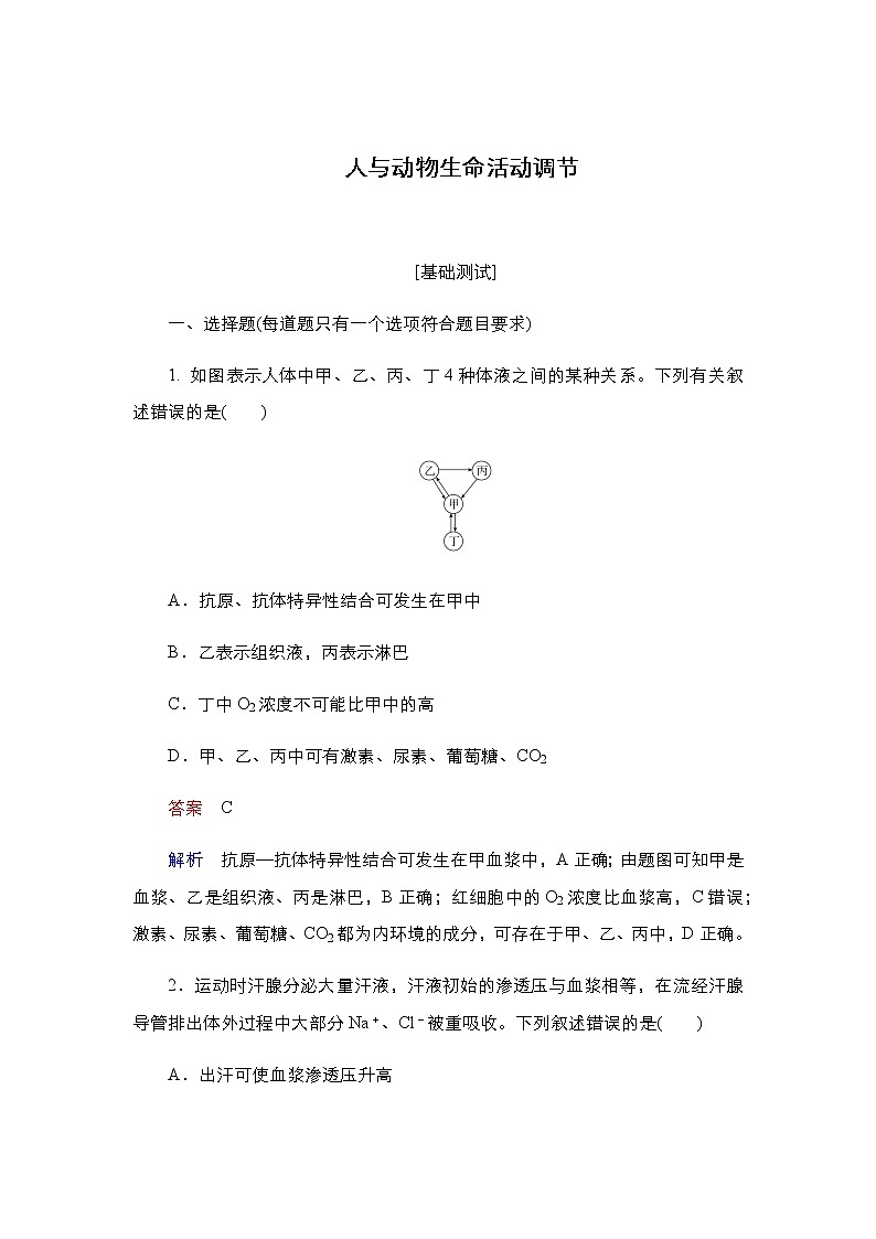 2023届高考生物二轮复习人与动物生命活动调节作业含答案第1页
