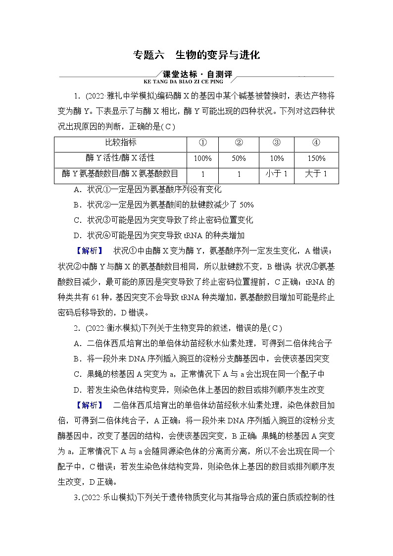 2023届高考生物二轮复习生物的变异与进化作业含答案第1页
