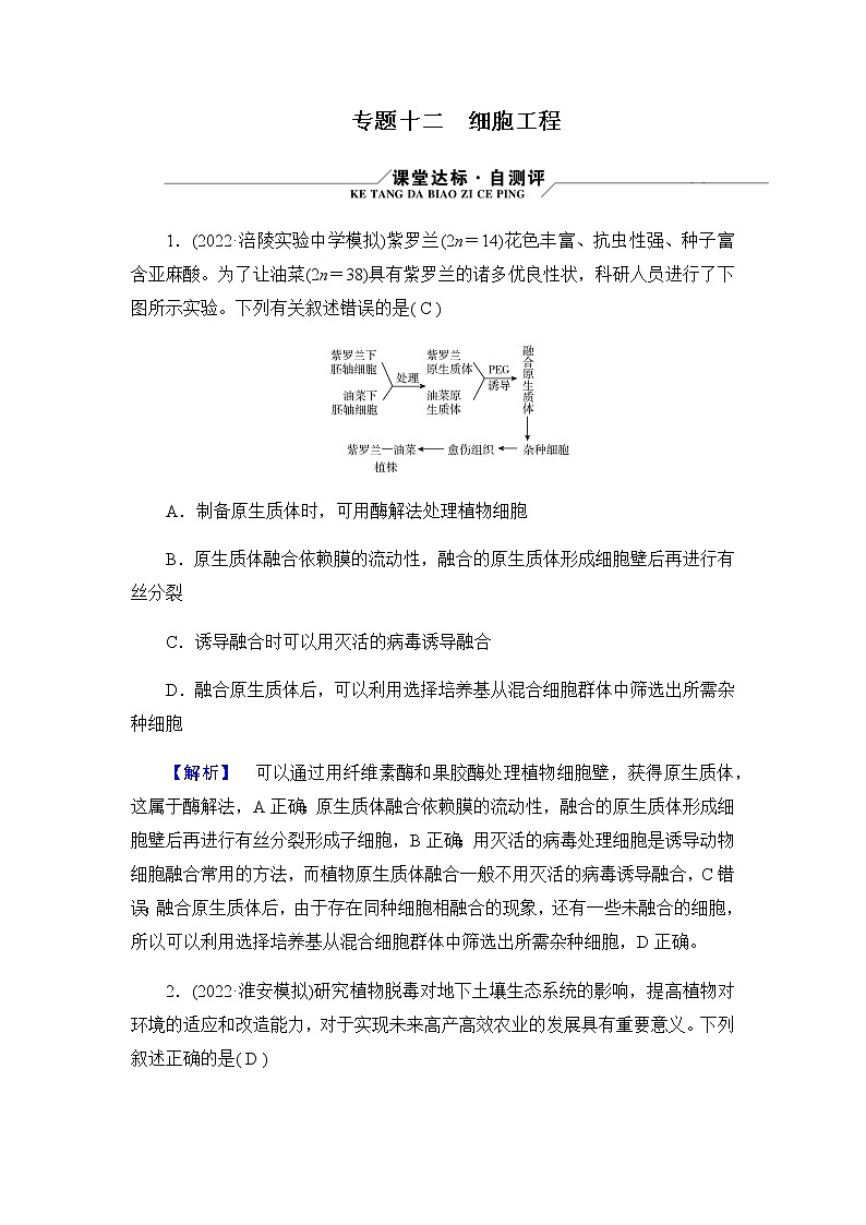 2023届高考生物二轮复习细胞工程作业含答案第1页