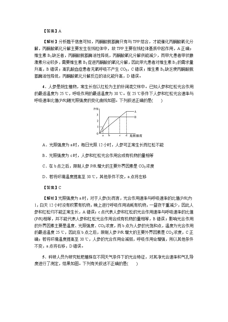 2023届高考生物二轮复习细胞呼吸和光合作用 作业含答案第3页
