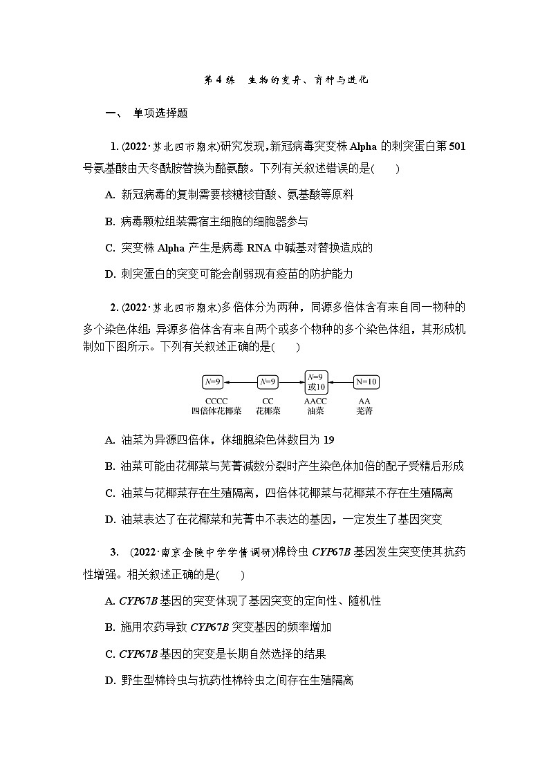 2023届高考生物二轮复习专题生物的变异、育种与进化作业含答案01