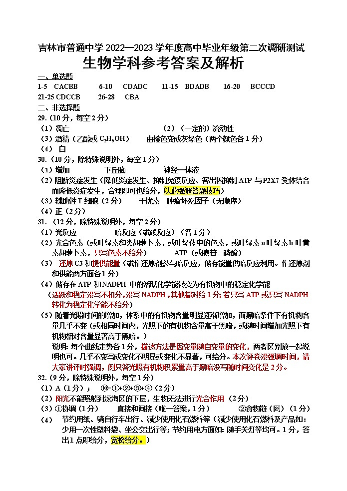 吉林省吉林市2022-2023学年高三下学期高考第二次调研测试  生物  Word版含答案01