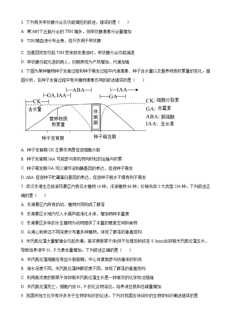 湖北省武汉市洪山高级中学2022-2023学年高二下学期2月考试生物试题无答案第2页
