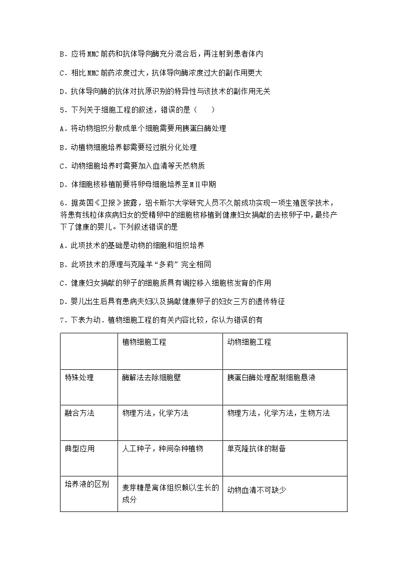 北师大版高中生物选择性必修3第二节动物细胞工程课时作业含答案102