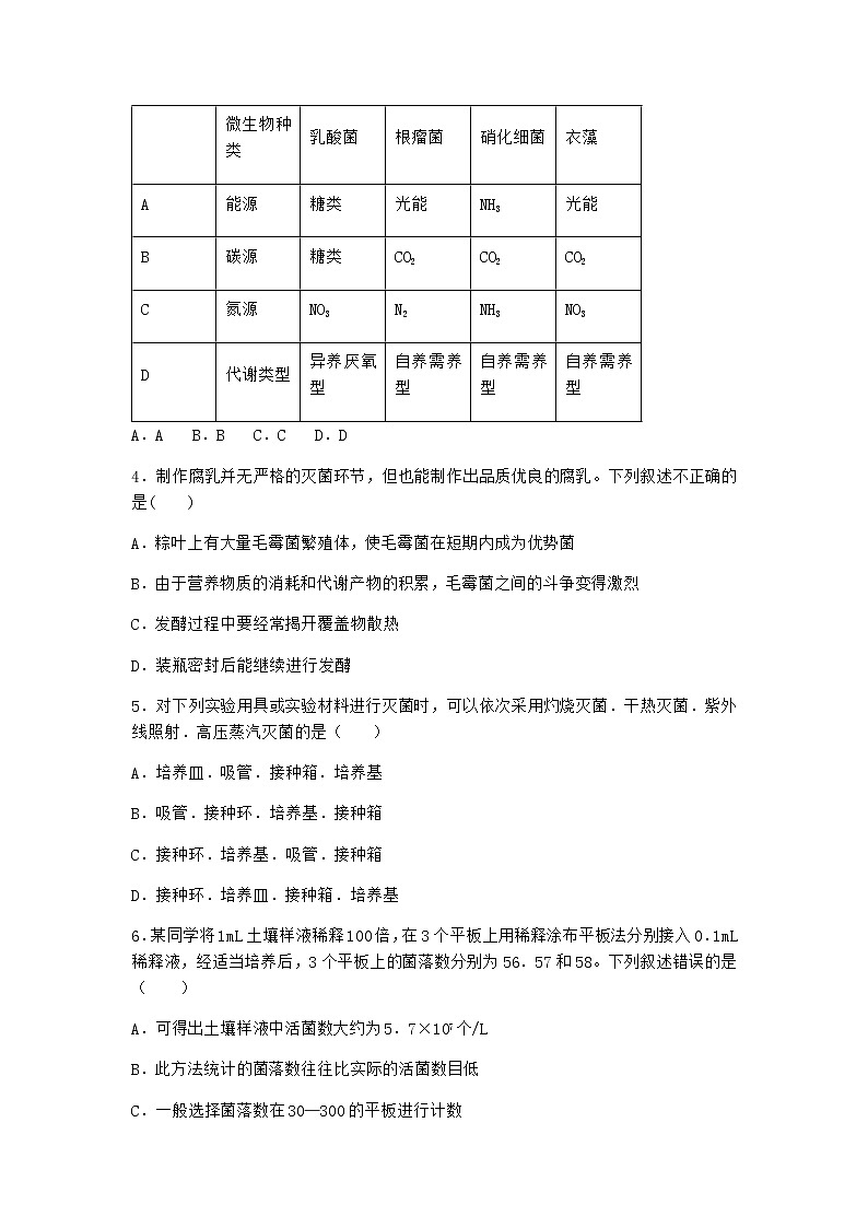 北师大版高中生物选择性必修3第三节传统发酵技术作业含答案6第2页