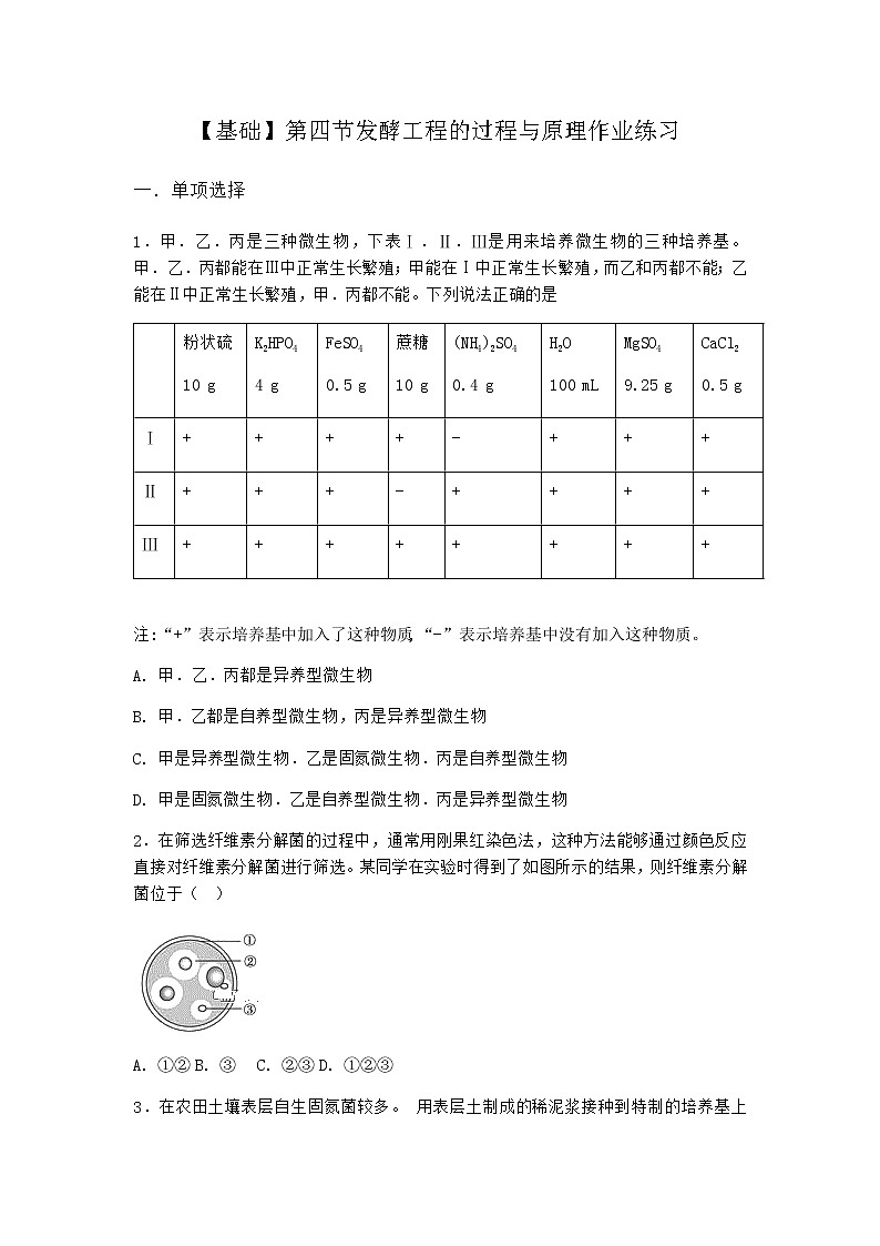 北师大版高中生物选择性必修3第四节发酵工程的过程与原理作业含答案201