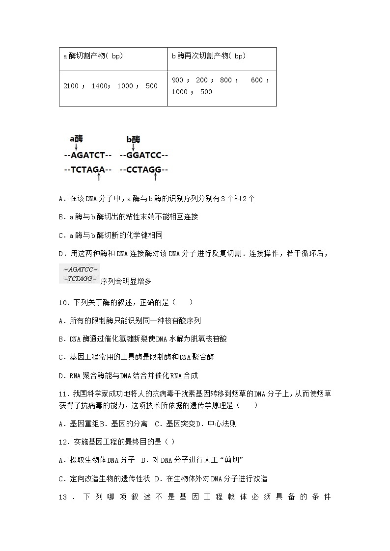 北师大版高中生物选择性必修3第一节基因工程的原理作业含答案203