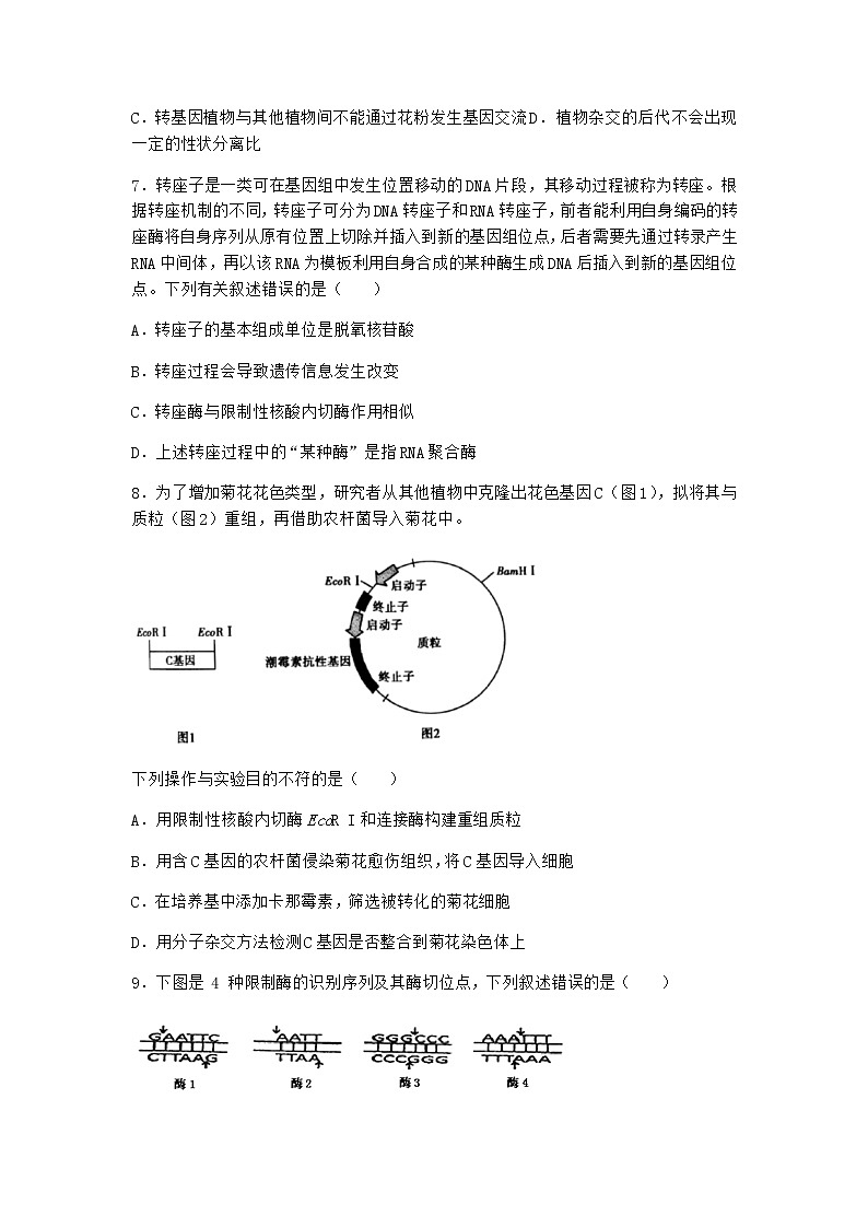 北师大版高中生物选择性必修3第一节基因工程的原理作业含答案3第2页