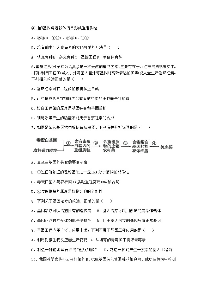 北师大版高中生物选择性必修3第四节基因工程的应用作业含答案4第2页