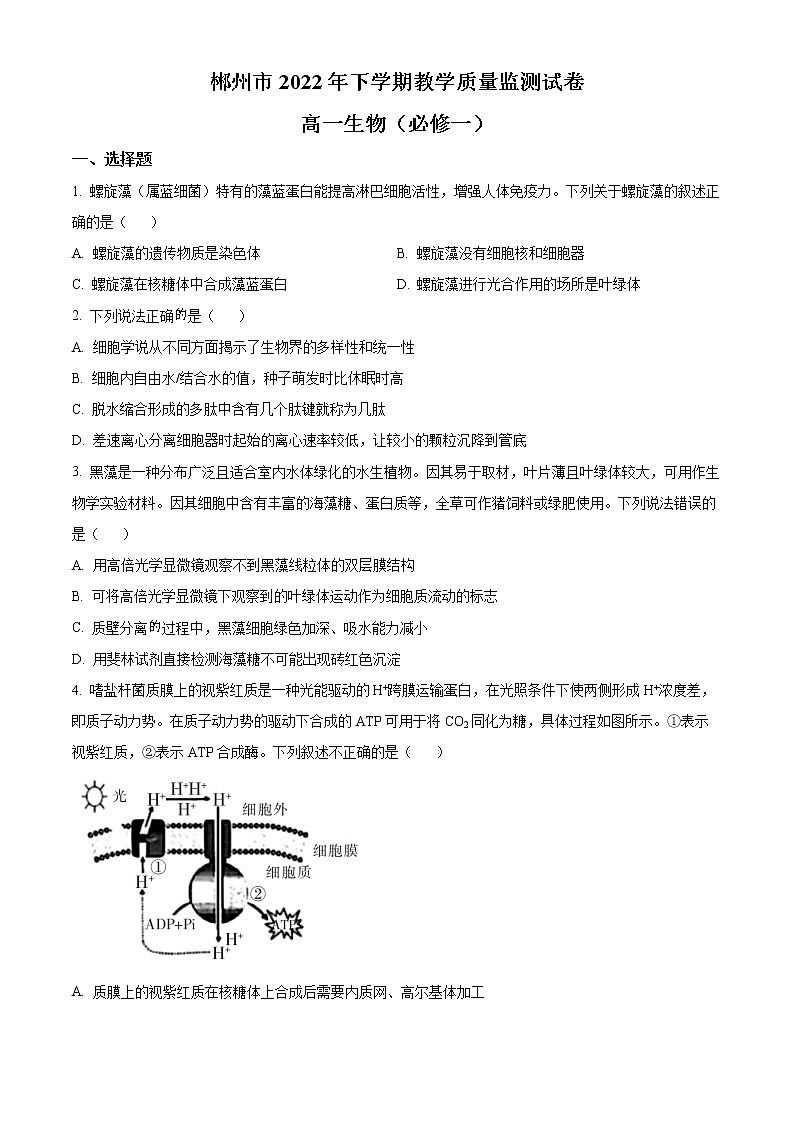 2023郴州教研联盟高一上学期期末联考试题生物含答案第1页