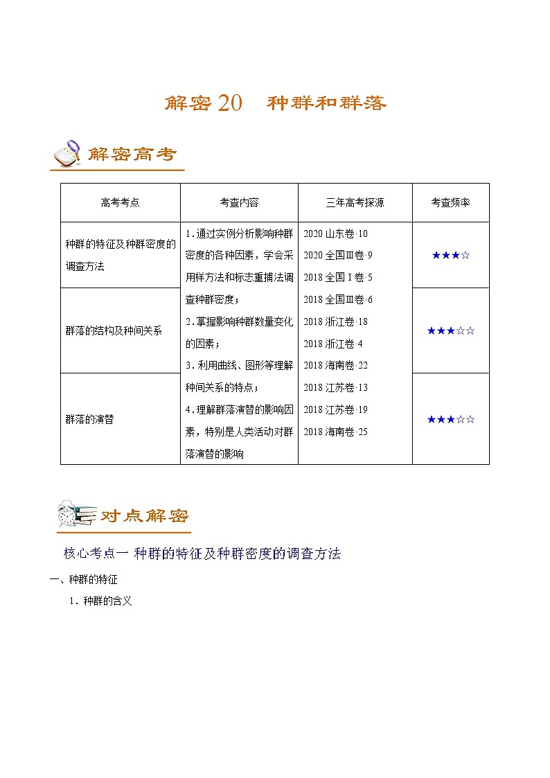 高中生物解密20 种群和群落（讲义）-【高频考点解密】2021年高考生物二轮复习讲义+分层训练第1页