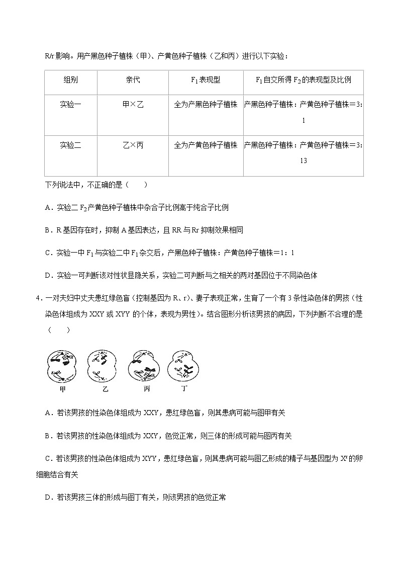 高中生物黄金卷03-【赢在高考•黄金20卷】备战2021高考生物全真模拟卷（新课标）（无答案）02