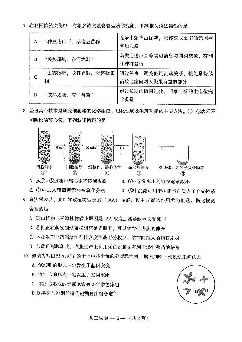 2023福州高三下学期2月质量检测试题（二模）生物PDF版含答案第2页