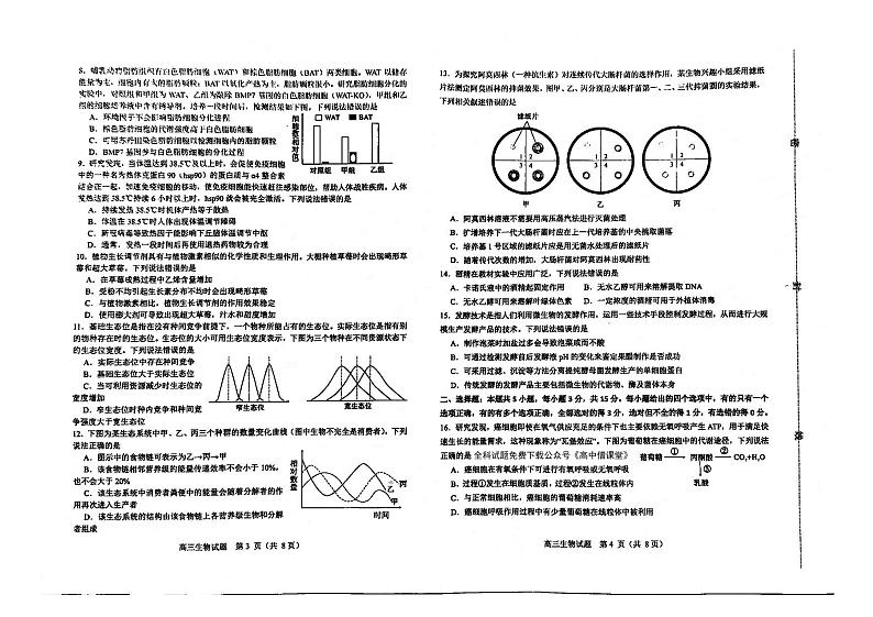 山东省淄博市2023届高三下学期一模考试生物试题pdf版无答案第2页