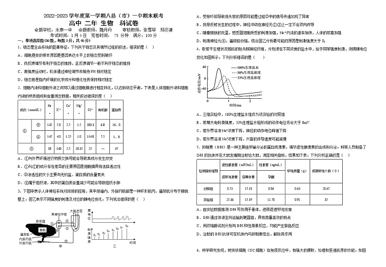 2023福州八县（、区）一中高二上学期期末联考生物试题含答案01