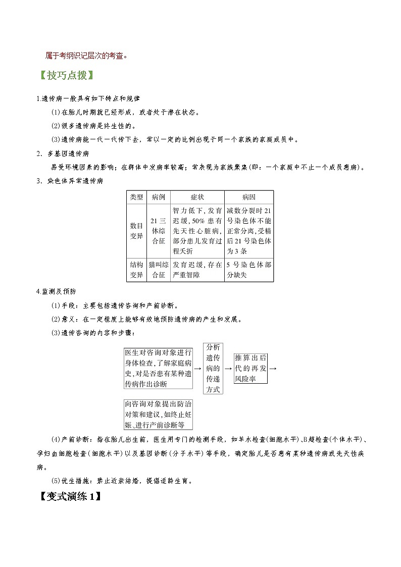 专题22 人类遗传病-高三毕业班生物常考点归纳与变式演练（解析版）第3页