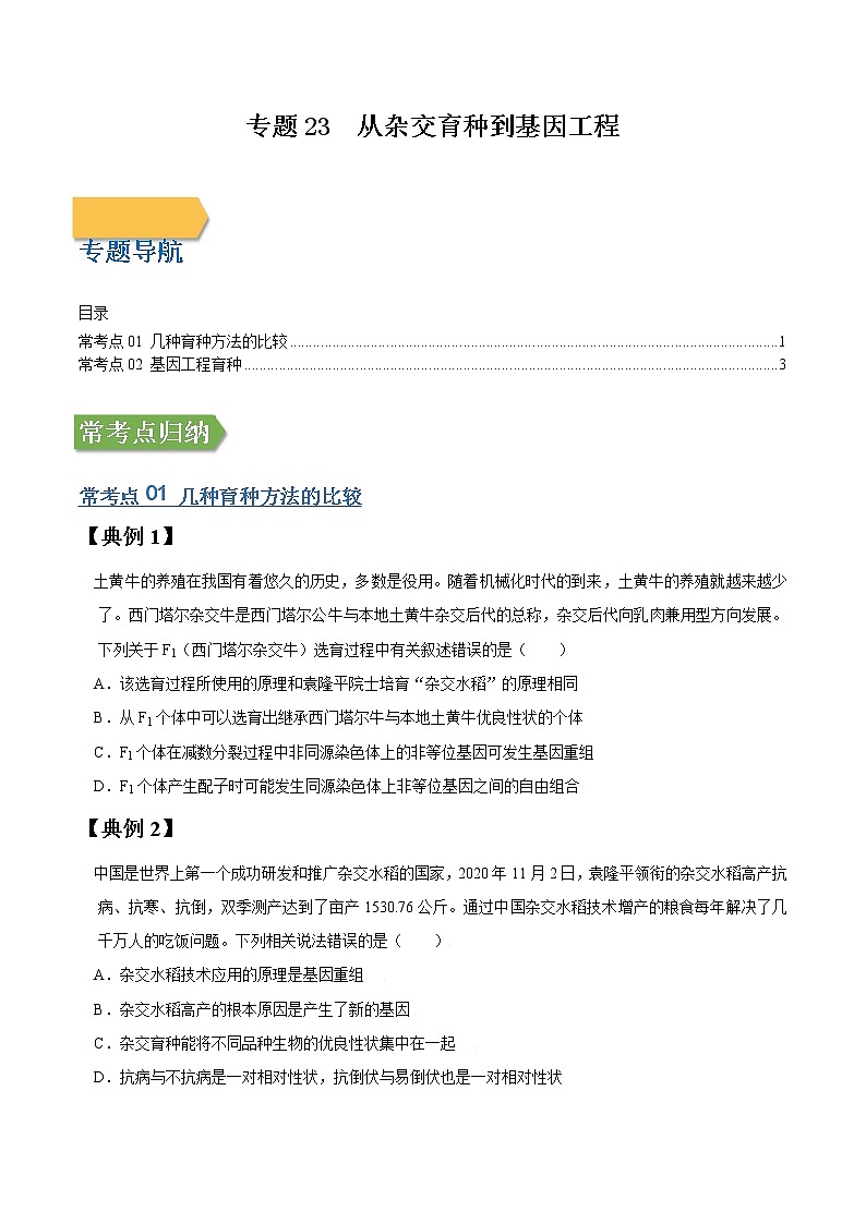 专题23 从杂交育种到基因工程-高三毕业班生物常考点归纳与变式演练（原卷版）第1页