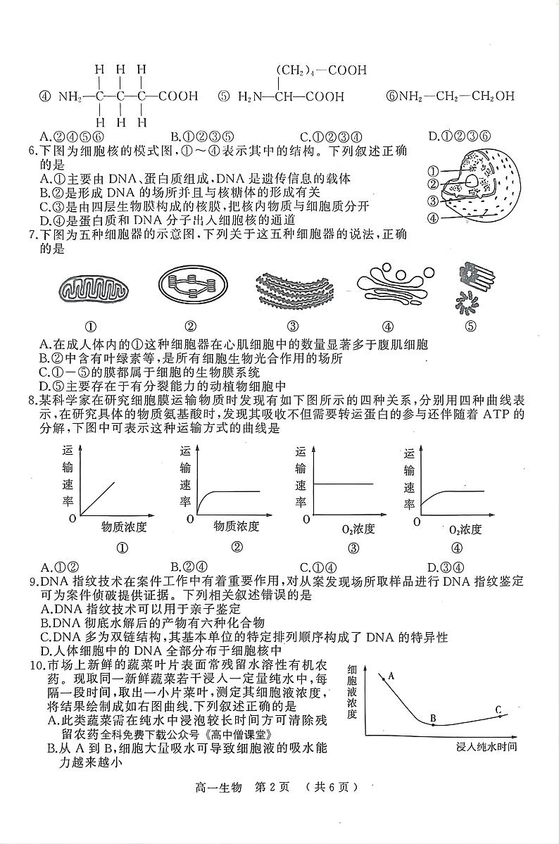 2022-2023学年河南省驻马店市高一上学期期末考试 生物 PDF版 (1)第2页
