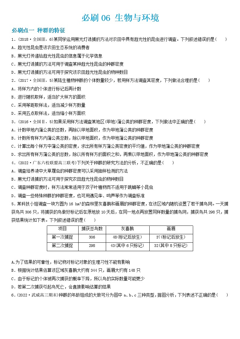 必刷06 生物与环境(共29题)-【百题大过关】2023年高考生物总复习高频考点+常考题型必刷题01
