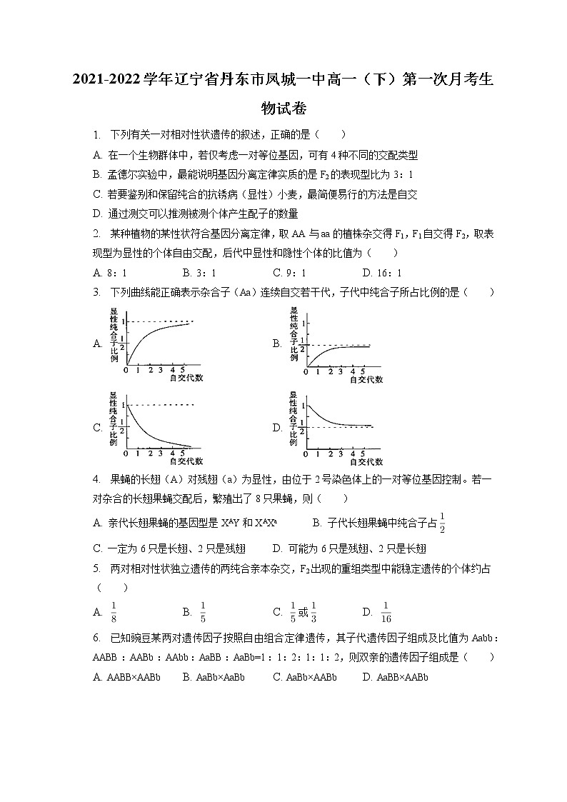 2021-2022学年辽宁省丹东市凤城一中高一（下）第一次月考生物试卷（含答案解析）第1页